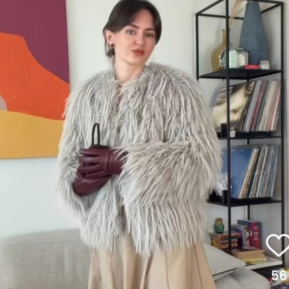 NWT Zara Woman Bloggers Fav ZW COLLECTION FAUX FUR COAT Jacket Gray Size S Small - Picture 3 of 12